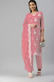 Pink embroidered georgette salwar