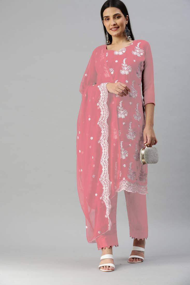 Pink embroidered georgette salwar