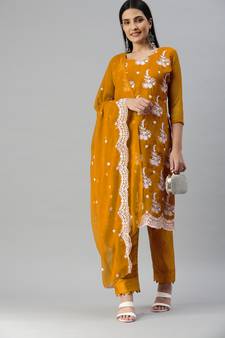 Yellow embroidered georgette salwar