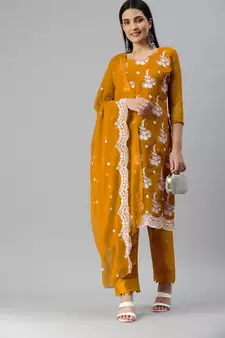 Yellow embroidered georgette salwar
