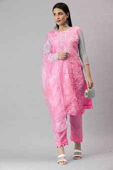 Pink embroidered organza salwar