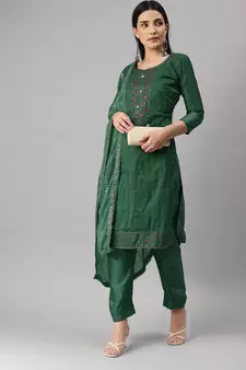 Green embroidered cotton salwar