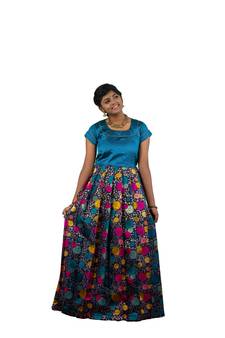 Shivangi Girls Navy Blue Zinnaiah Cluster Long Gown