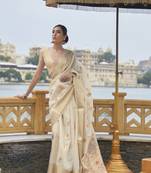 Yellow Beautiful Kagaz Linen Silk Saree with Gold Zari Weaving Blouse for Women