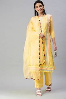 Yellow embroidered cotton salwar
