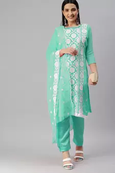 Green embroidered georgette salwar