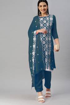 Blue embroidered georgette salwar