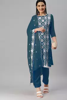 Blue embroidered georgette salwar