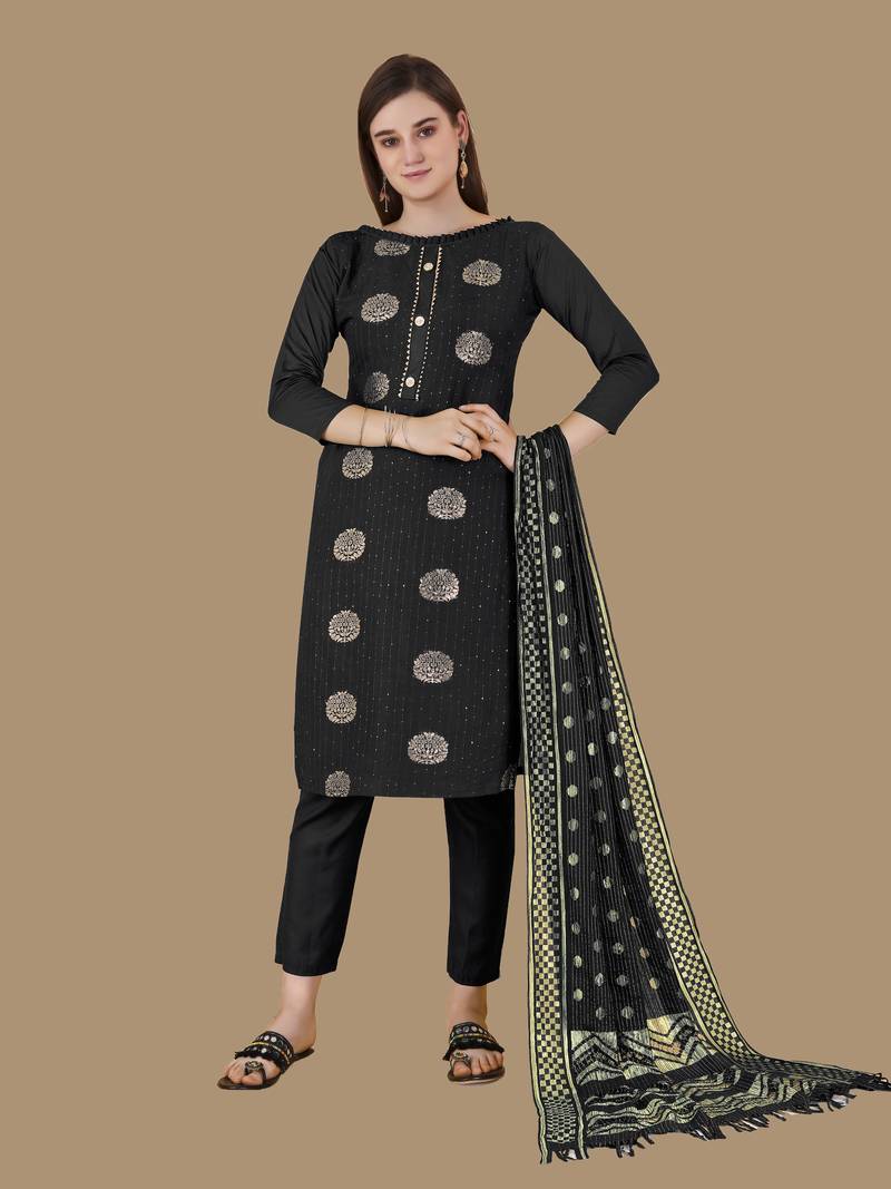 Black woven cotton salwar