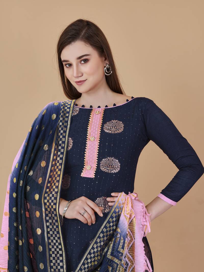 Blue woven cotton salwar