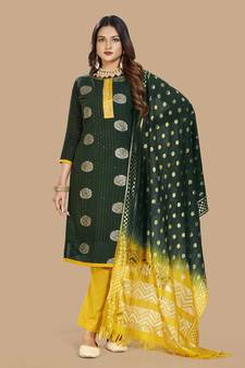 Green woven cotton salwar