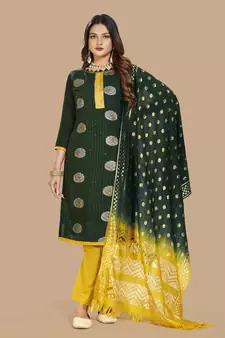 Green woven cotton salwar