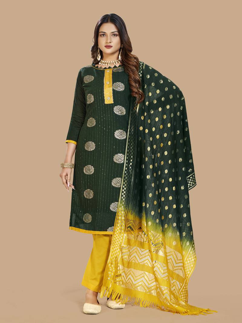 Green woven cotton salwar