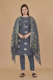 Grey woven cotton salwar