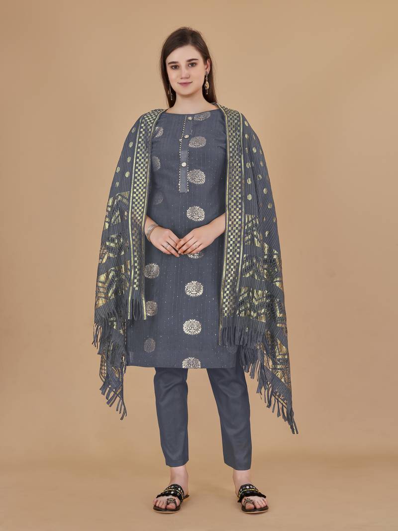 Grey woven cotton salwar