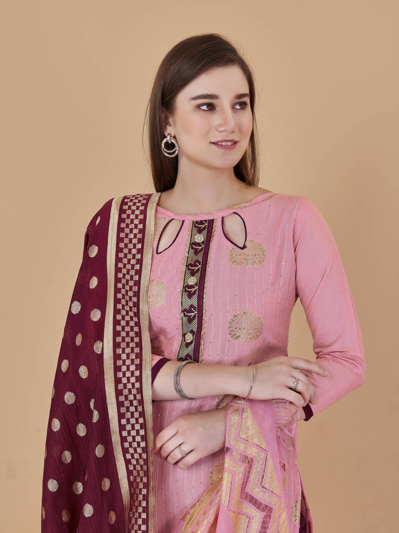 Pink woven cotton salwar