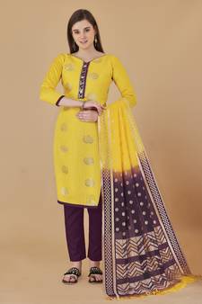 Yellow woven cotton salwar