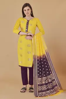 Yellow woven cotton salwar