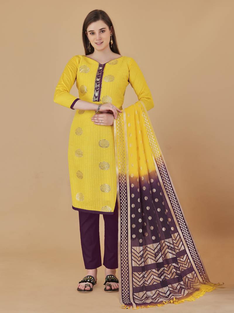 Yellow woven cotton salwar