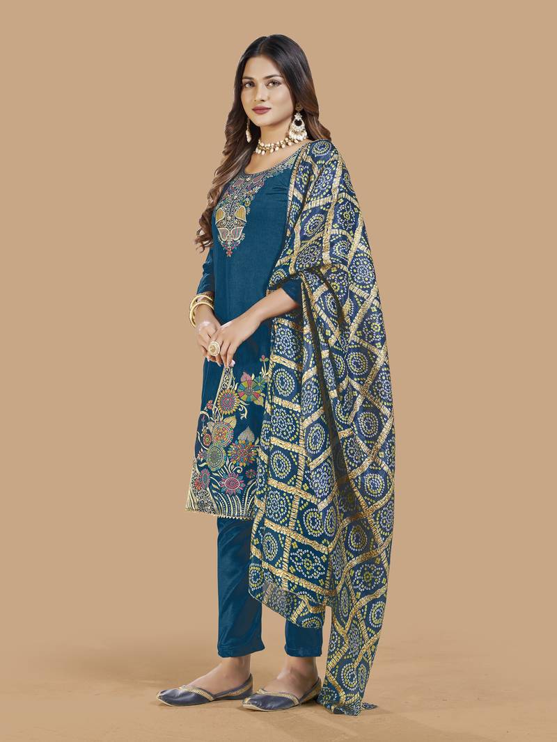 Blue woven jacquard salwar