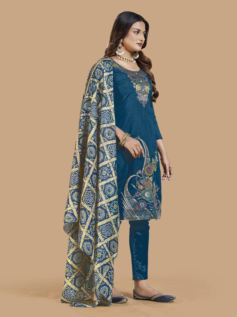 Blue woven jacquard salwar
