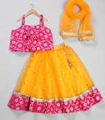 Yellow hand woven silk blend girls-top-bottom