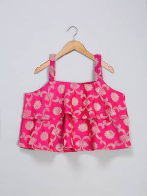 Yellow hand woven silk blend girls-top-bottom 2