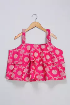 Yellow hand woven silk blend girls-top-bottom