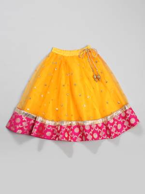 Yellow hand woven silk blend girls-top-bottom 3