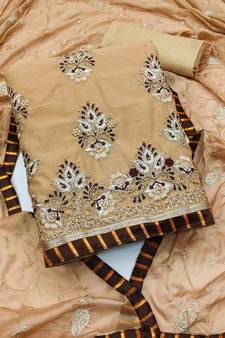Beige embroidered chanderi salwar