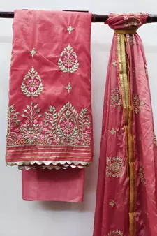 Pink embroidered chanderi salwar
