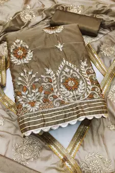Beige embroidered chanderi salwar