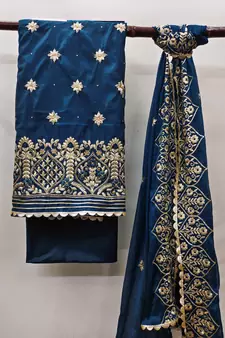 Blue embroidered chanderi salwar