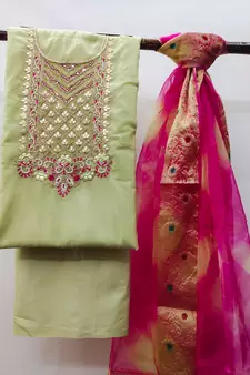Green embroidered chanderi salwar