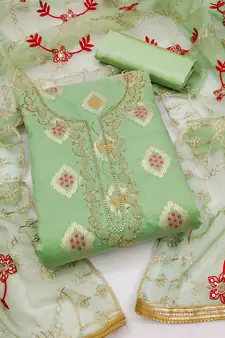 Green embroidered jacquard salwar