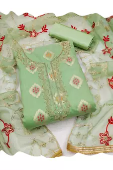 Green embroidered jacquard salwar
