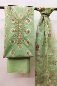 Green embroidered jacquard salwar