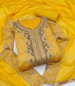 Yellow embroidered cotton salwar
