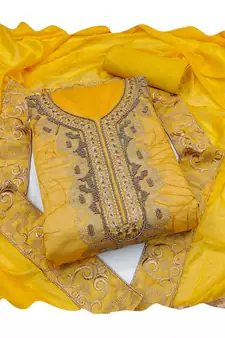 Yellow embroidered cotton salwar