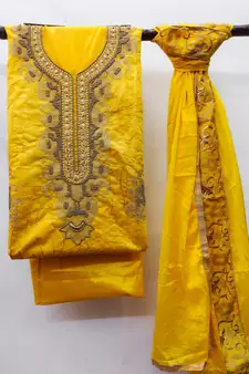Yellow embroidered cotton salwar