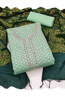 Green embroidered jacquard salwar