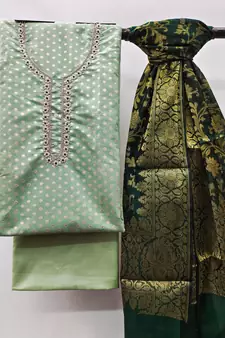 Green embroidered jacquard salwar