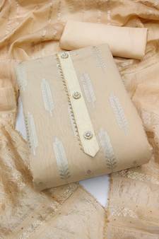 Beige embroidered cotton salwar