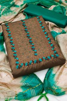 Brown embroidered Art Silk salwar