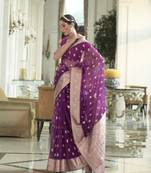 Women'S Designer Purple Soft Organza Silk Saree With Gold Zari Weaving Blouse