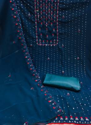 Blue embroidered georgette salwar 2