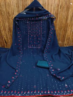 Blue embroidered georgette salwar 3