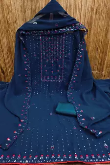 Blue embroidered georgette salwar