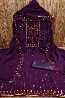 Purple embroidered georgette salwar
