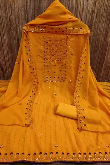 Yellow embroidered georgette salwar